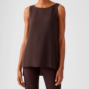 Eileen Fisher Silk Georgette Crepe Bateau Neck Long Shell